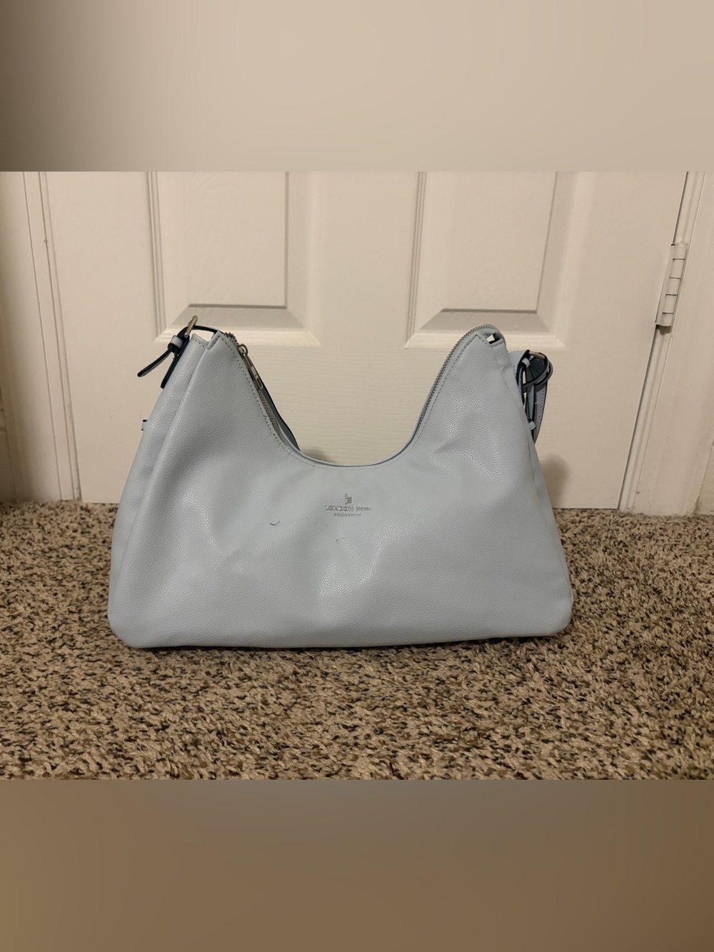 London Fog Light Blue Pebbled Leather Shoulder Hobo